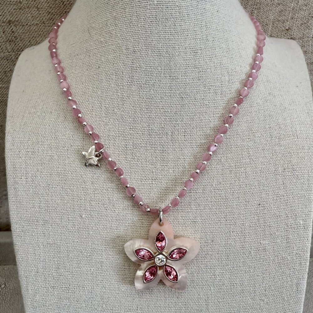 Dyrberg/Kern Fodilia Mother of Pear and Swarovski crystal flower necklace